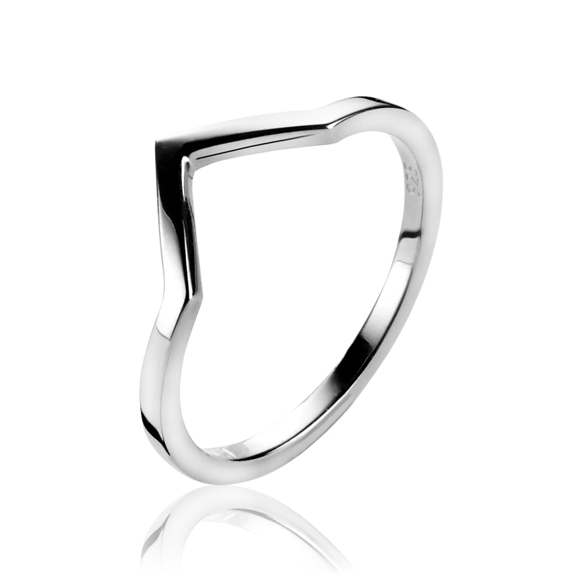 Anello in argento con design moderno e linee fluide.