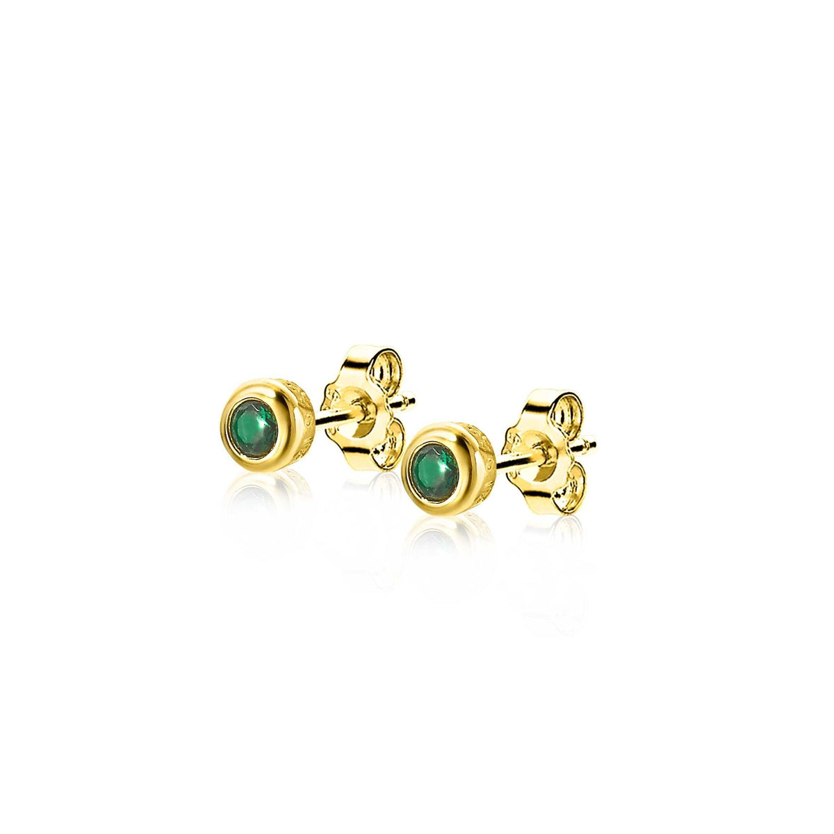 Orecchini in argento con pietra verde, design semplice e rotondo.