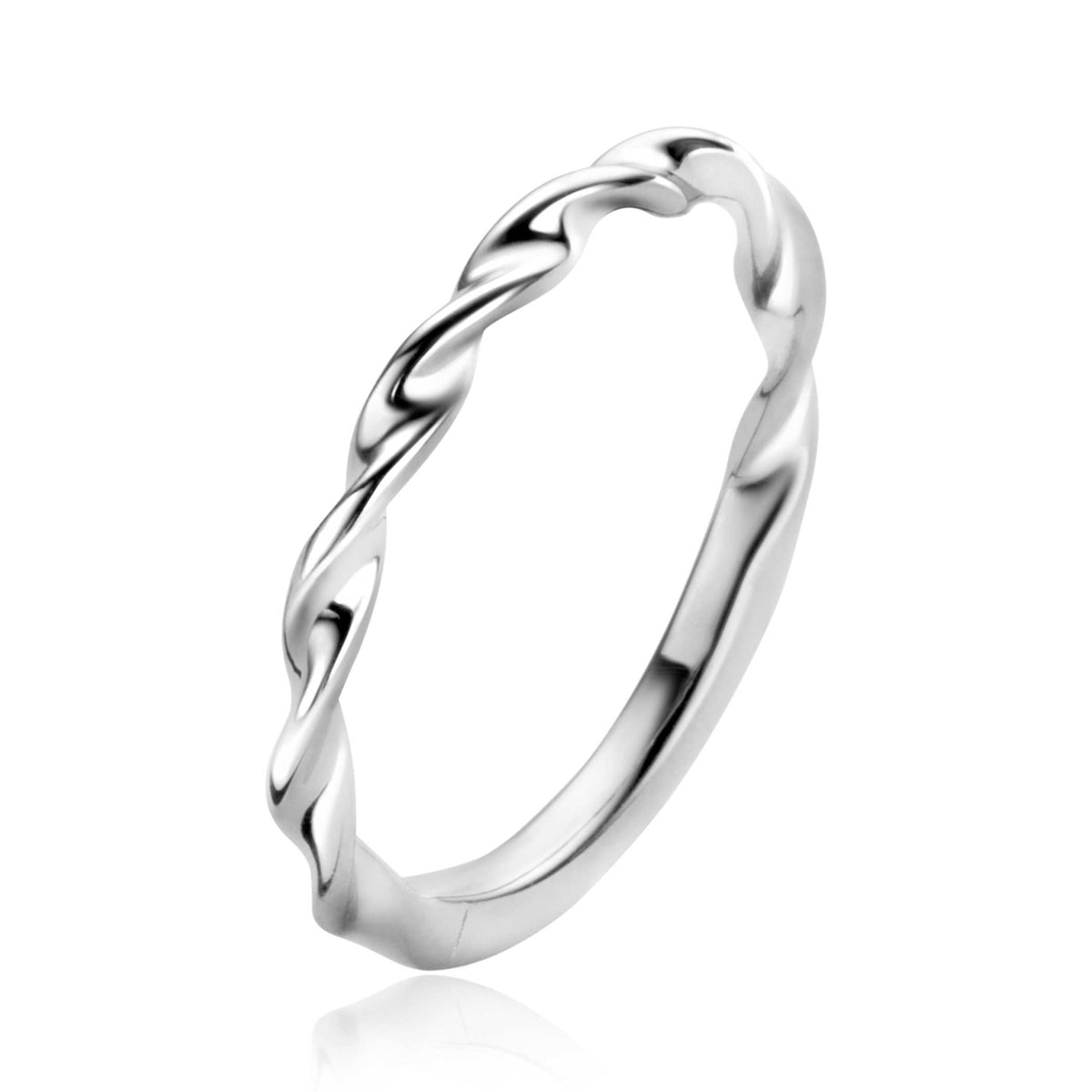 anello in argento con design intrecciato, finitura lucida