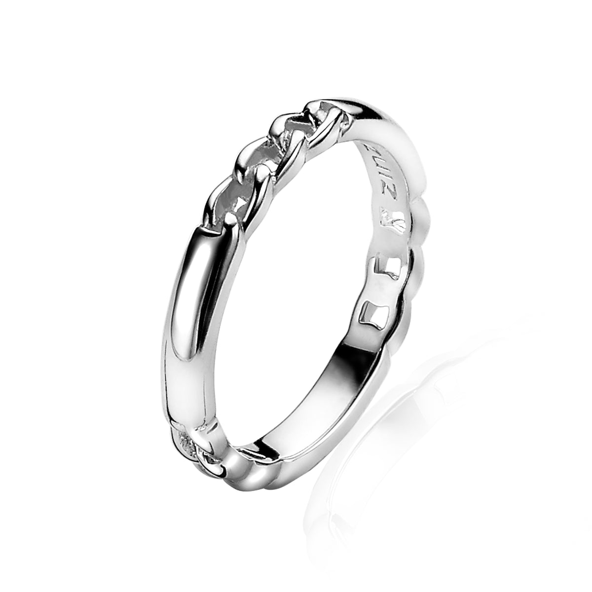 anello in argento con maglia rolò e dettagli lucidi