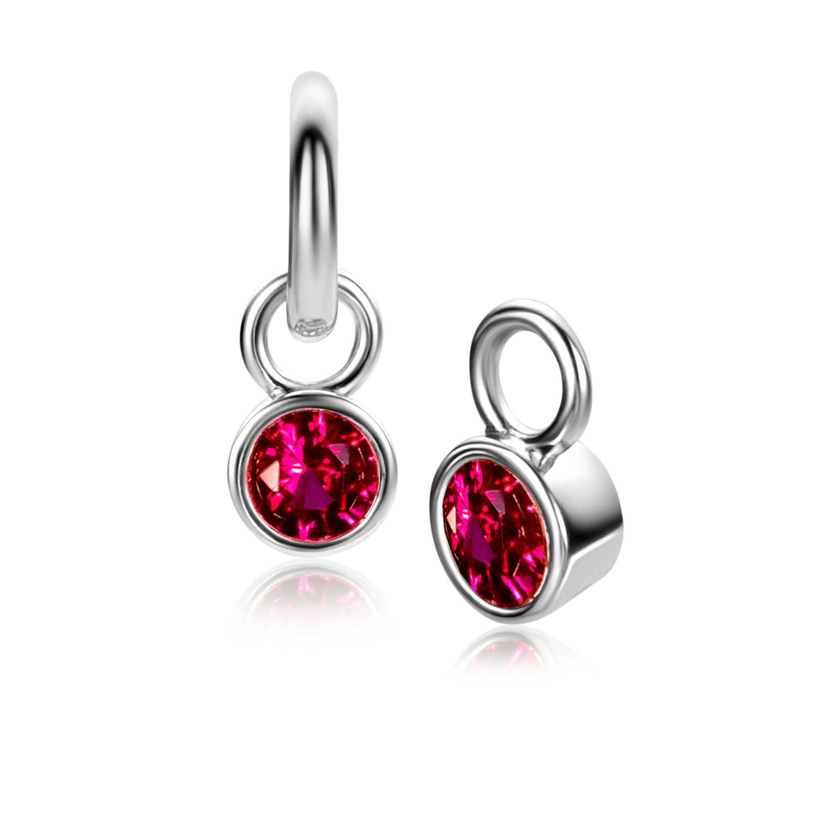 Orecchini in argento con pietra rossa tonda e finitura lucida.