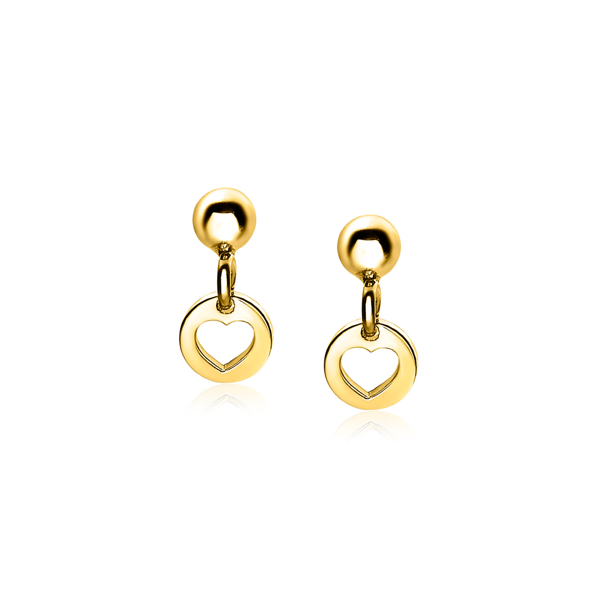Orecchini in oro placcato con pendente a forma di cuore.