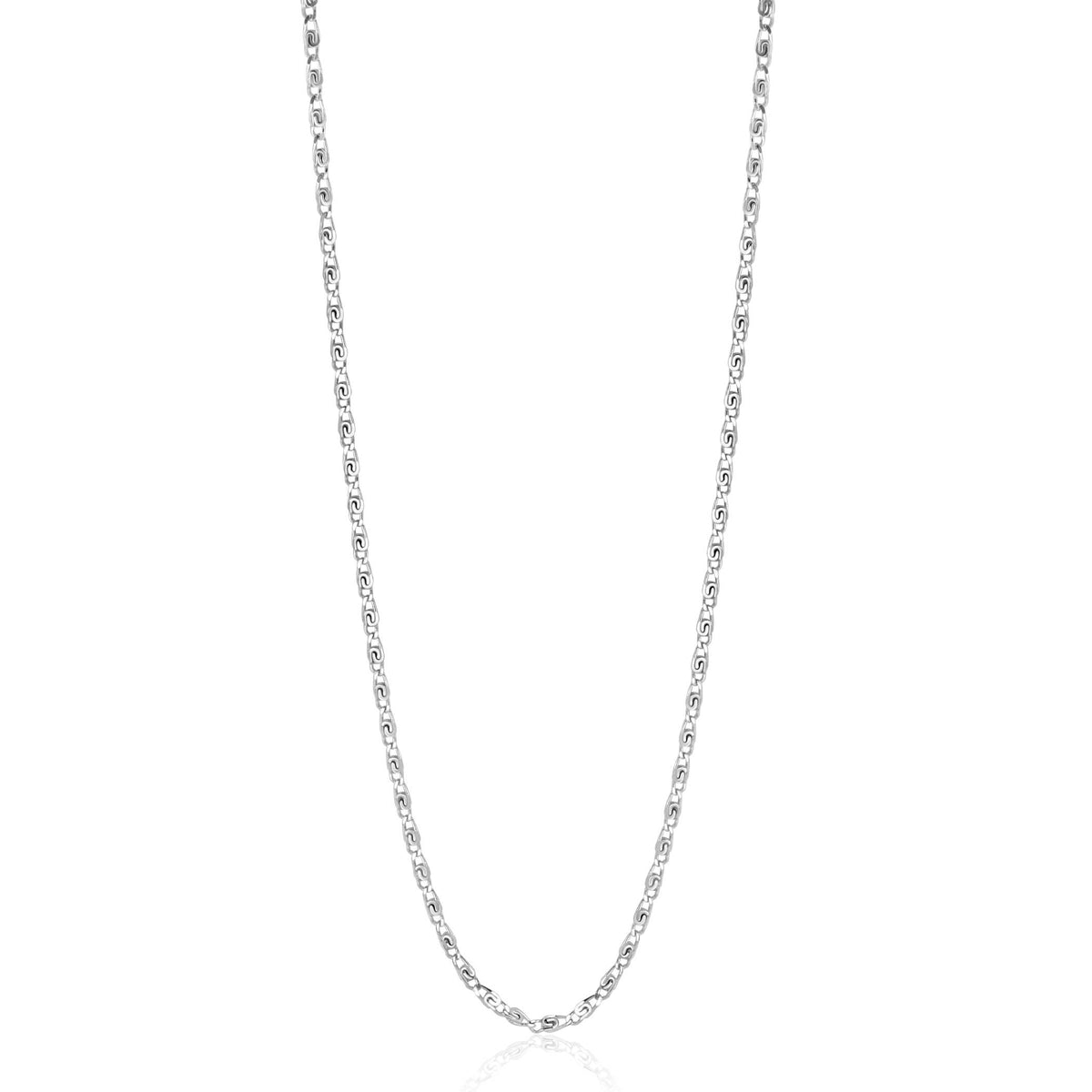 Collana in argento con maglia rolò, lunga e sottile.