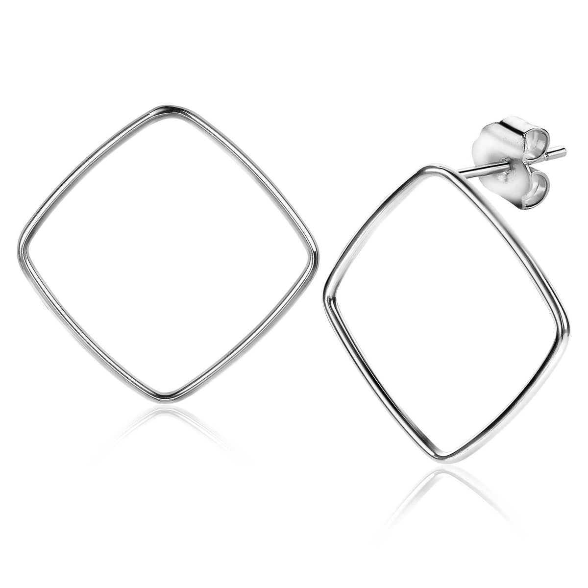 Orecchini in argento con forma quadrata e finitura lucida.