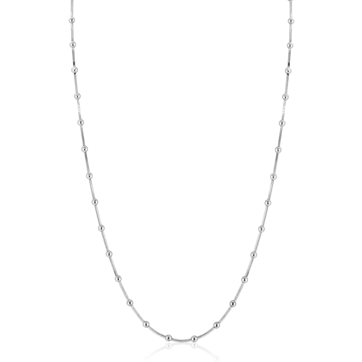 Collana in argento con perline rotonde alternate lungo la catena.