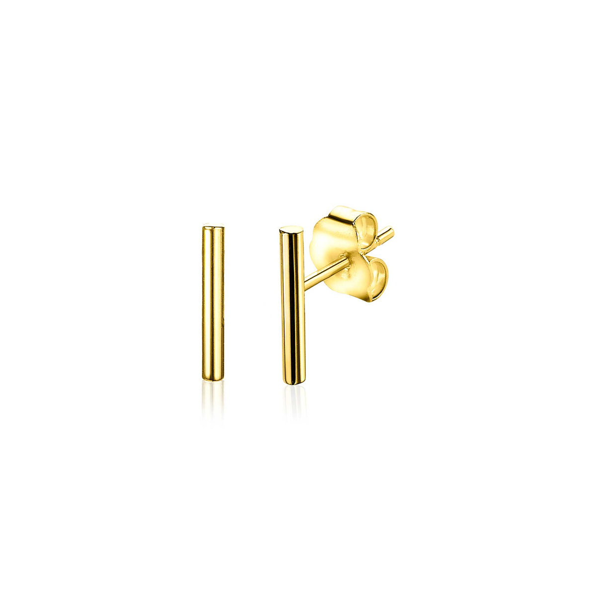 Orecchini in oro con design a barra e fiore.