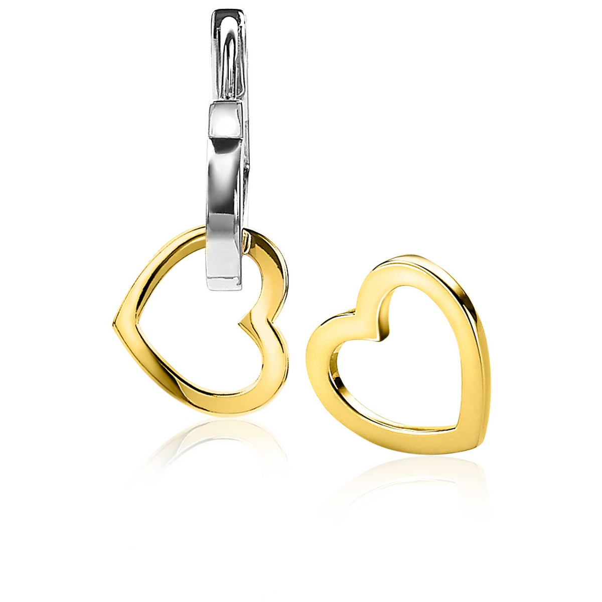 Orecchini pendenti a catena con cuore vuoto in oro e finitura lucida.
