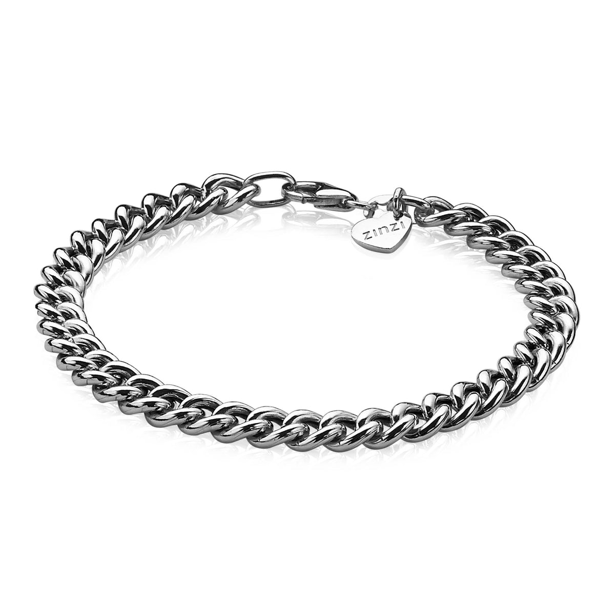 Bracciale in argento con maglia rolò e charm a forma di cuore.