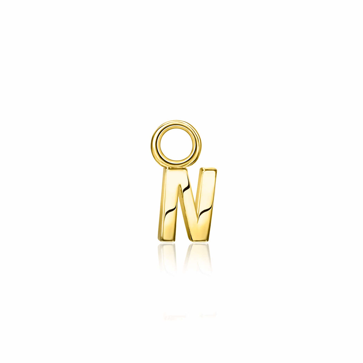 Orecchino in oro giallo placcato con forma della lettera "N".