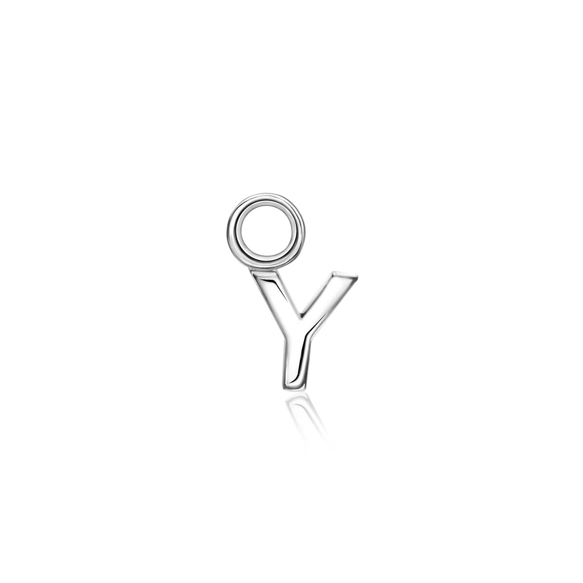 Orecchino in argento a forma di lettera "Y" con un cerchio sopra.