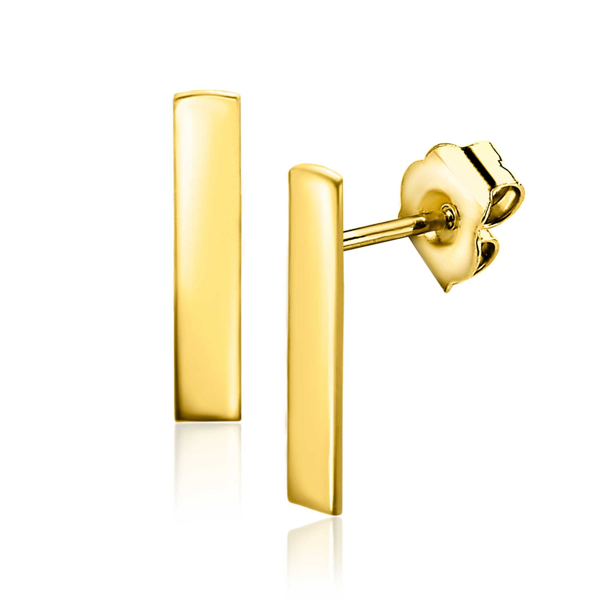 Orecchini in oro con forma rettangolare e finitura lucida.