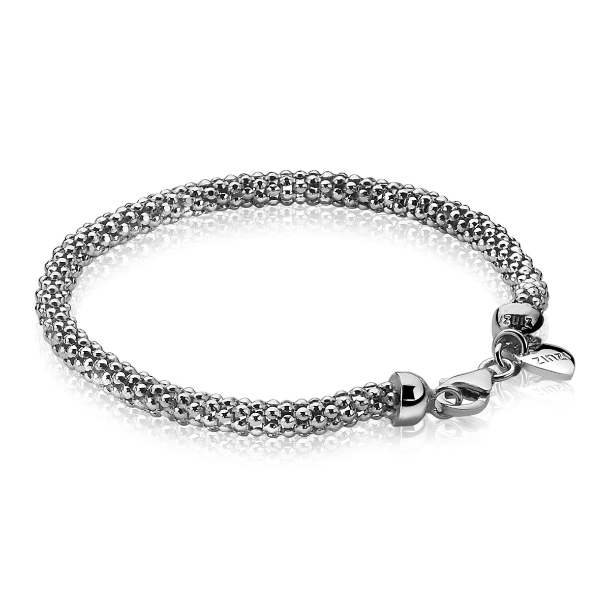 Bracciale argento con maglia rolò e chiusura a moschettone.
