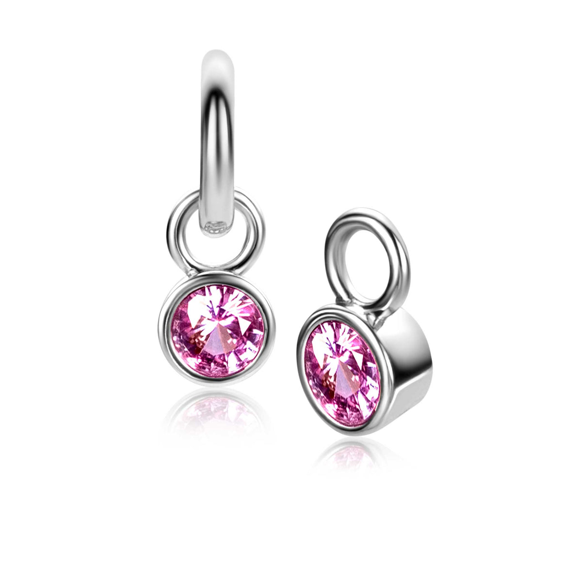 Orecchini in argento con pietre rosa scintillanti.