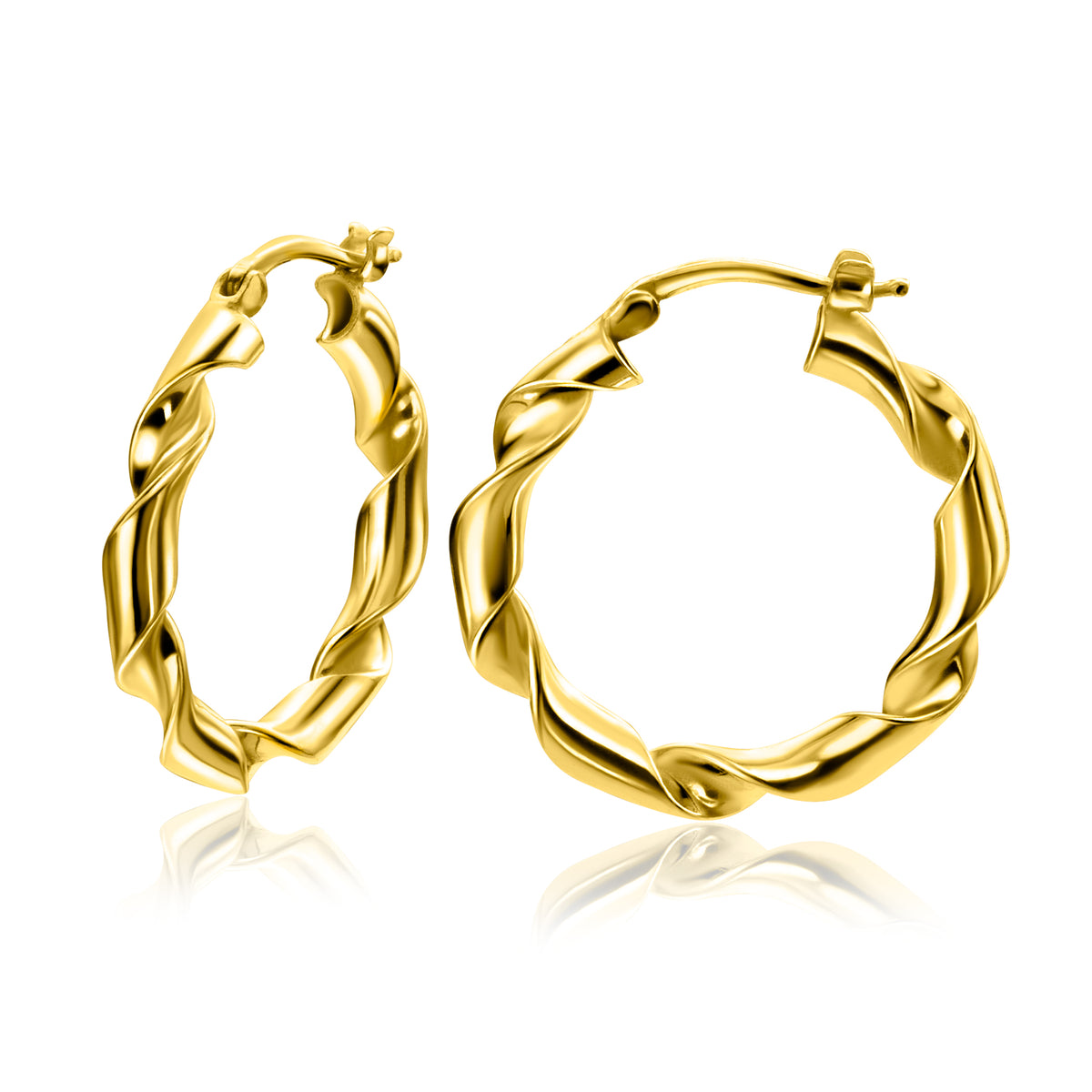 Orecchini alla creola placcati oro con design intrecciato e lucido.