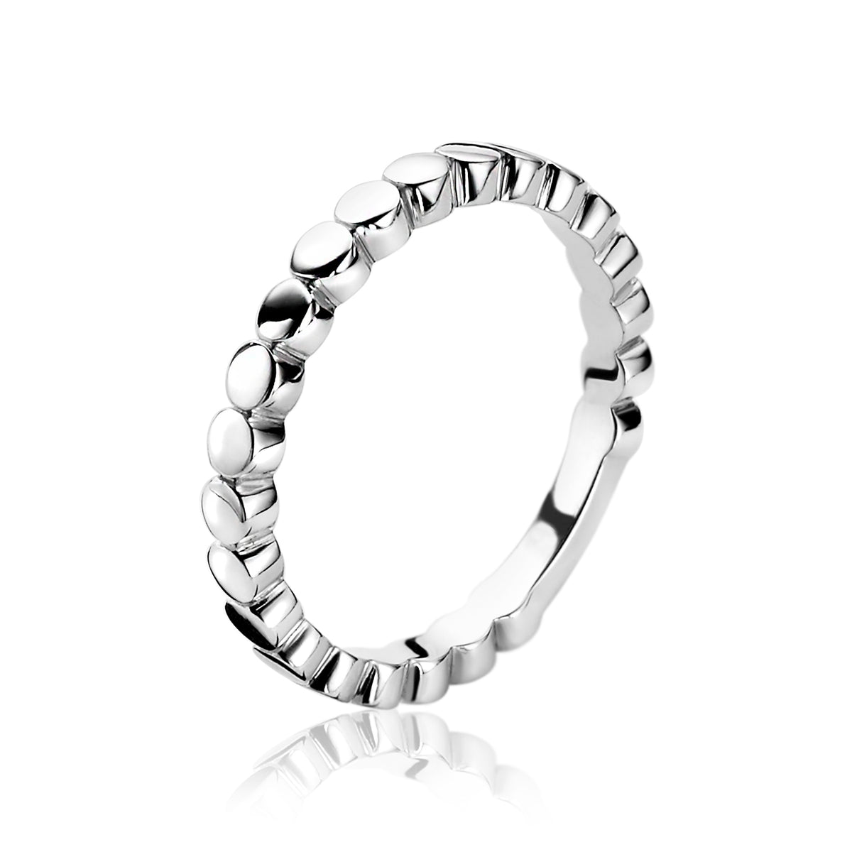 anello in argento con dettagli ovali e finitura lucida