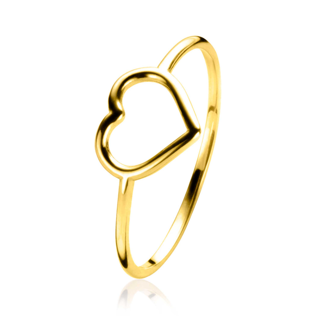 De Zinzi Ring Goud Zgr378 van Zinzi is een delicate 14k gouden ring met een open hart ontwerp, afgebeeld tegen een effen witte achtergrond.