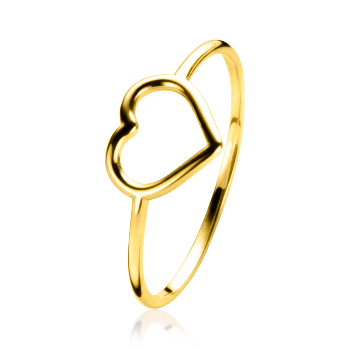 anello in oro con forma di cuore, design minimalista e finitura lucida.
