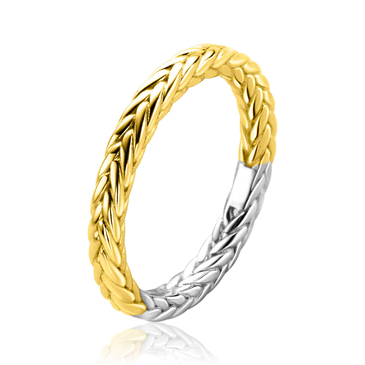 anello placcato oro con intreccio bicolore argentato e dorato