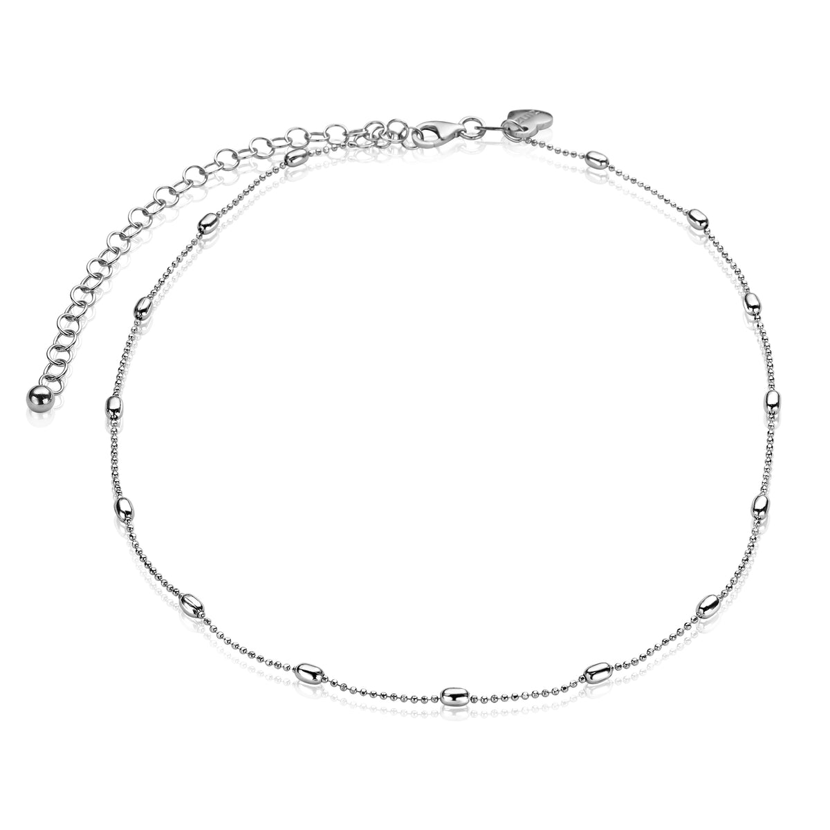 Collana in argento con perline rotonde e maglie delicate.