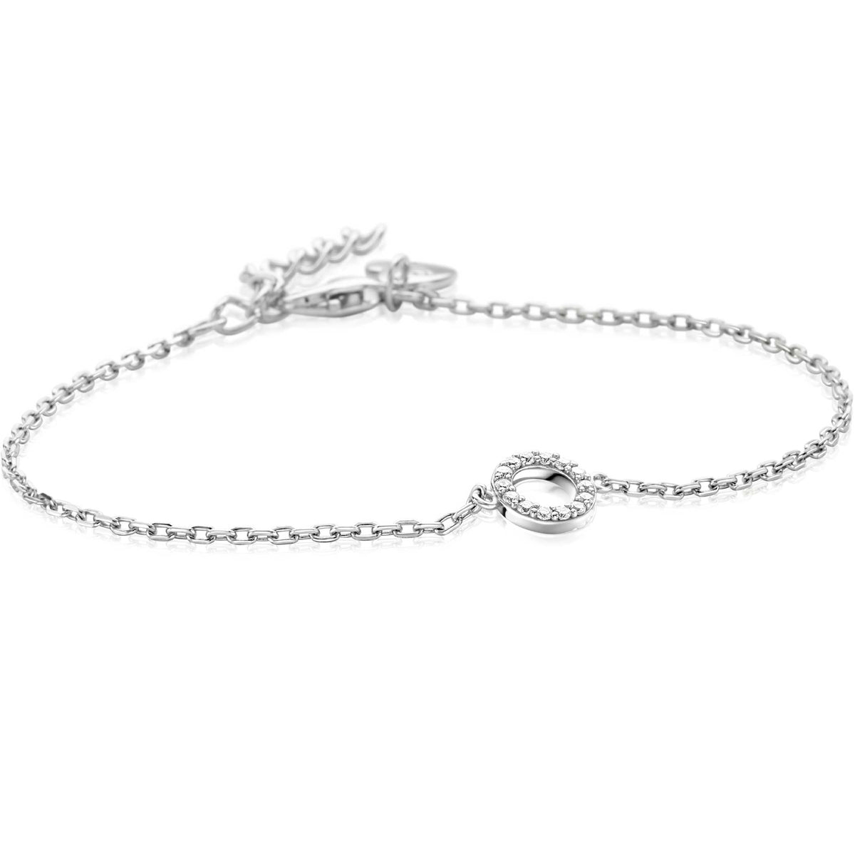 Bracciale in argento con ciondolo rotondo e dettagli incisi.