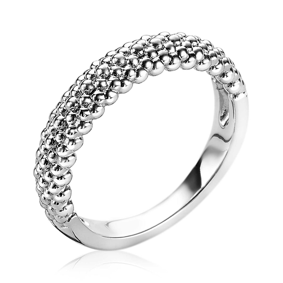 anello in argento con superficie decorata da piccole sfere argentate