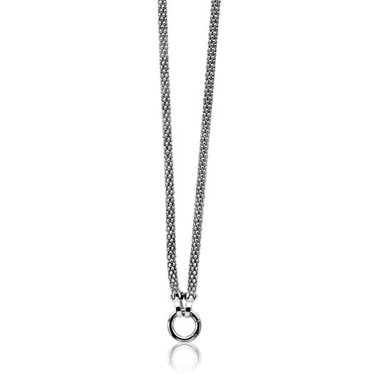 Collana in argento con maglia rolò e ciondolo rotondo.