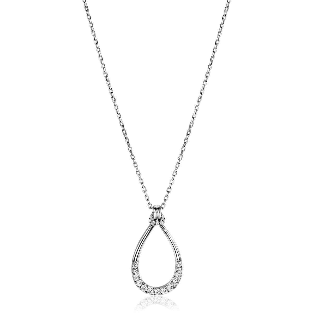 Collana in argento con ciondolo a goccia decorato con zirconi.