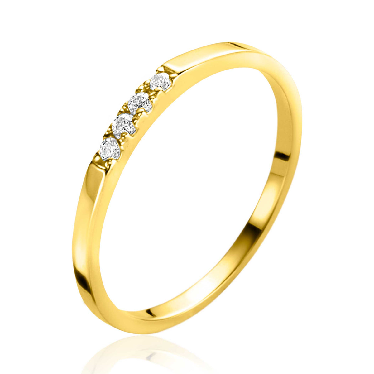 anello d'oro con cinque zirconi brillanti in fila
