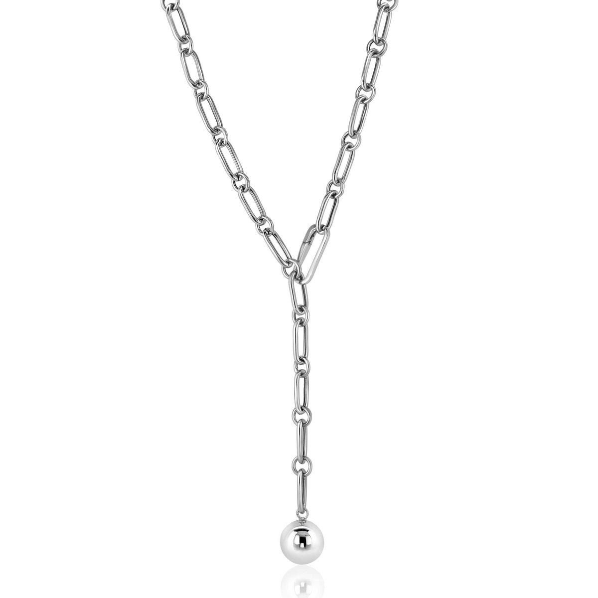 Collana in argento con maglia rolò e pendente sferico.