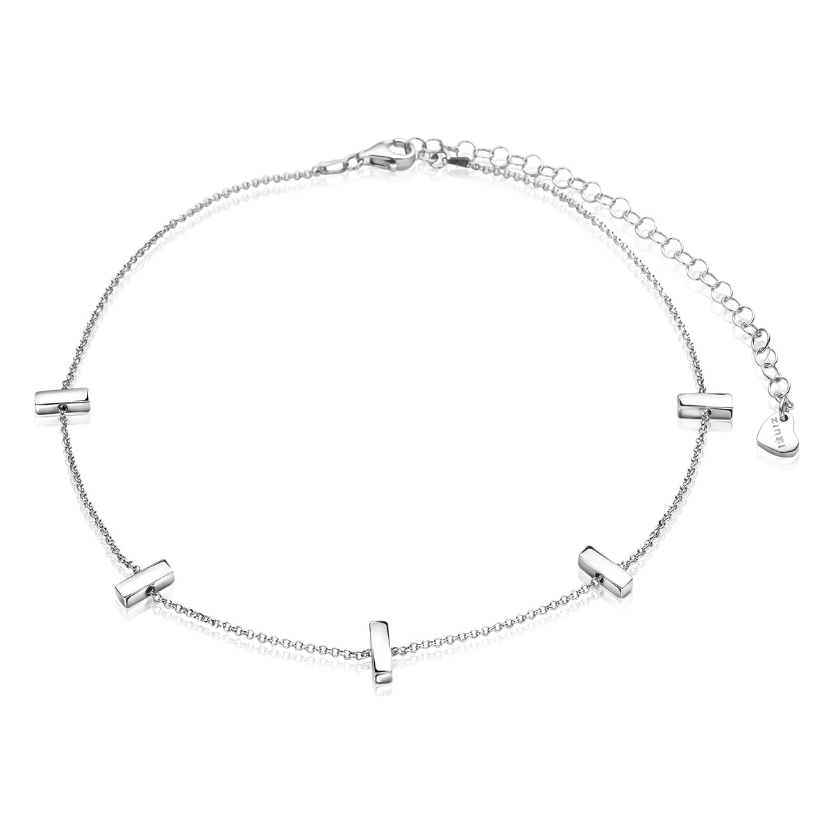 Collana in argento con elementi a forma di barra, finitura lucida e catena regolabile.