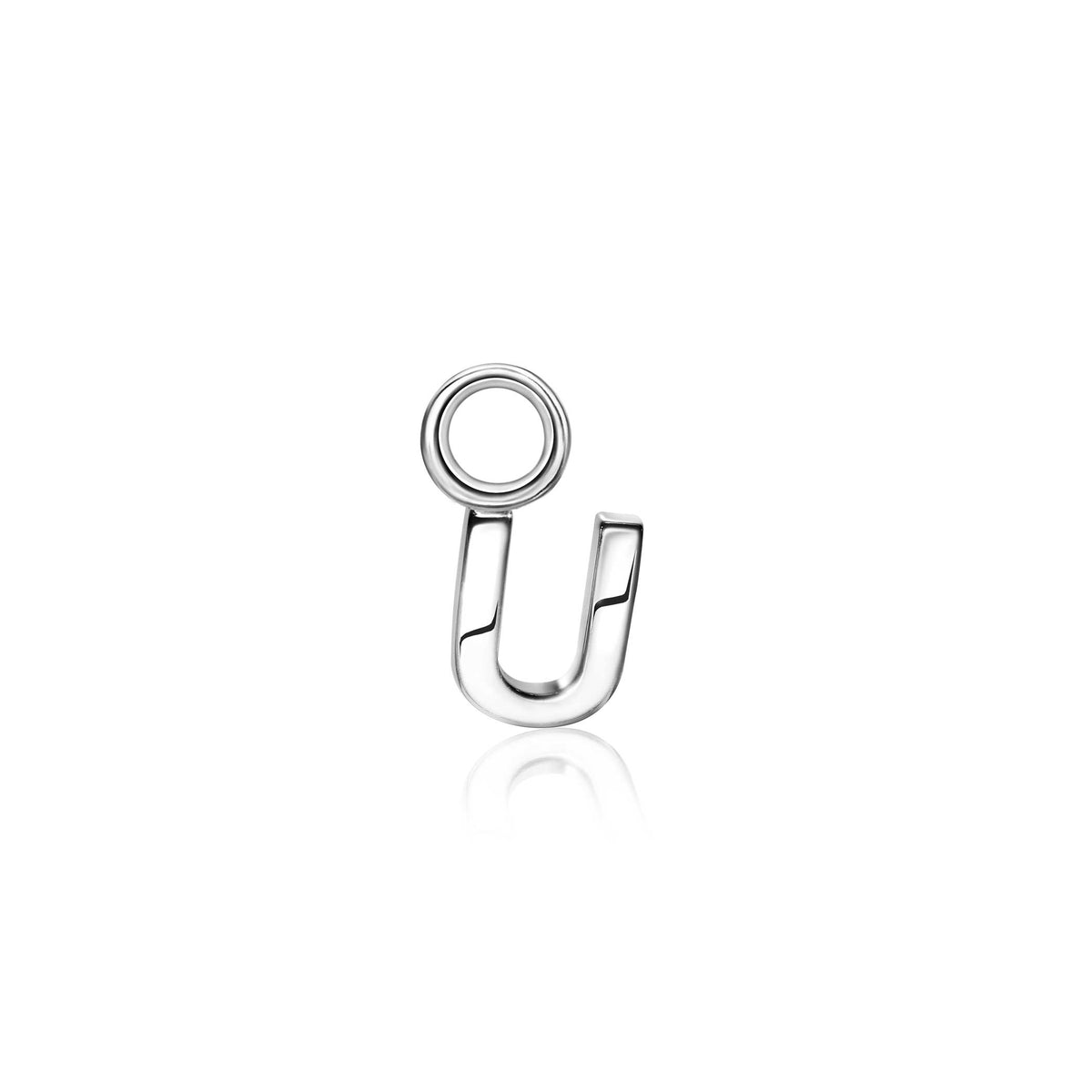 Orecchino in argento a forma di "U" con un cerchio sopra.
