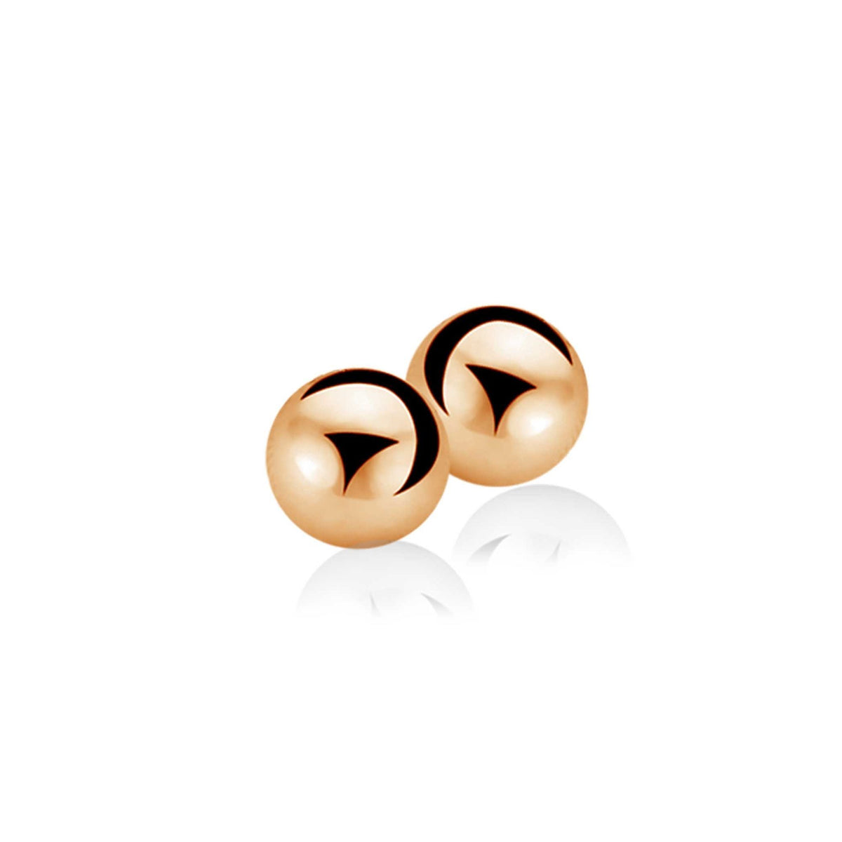 Orecchini in oro rosa placcato a forma di sfera lucida.