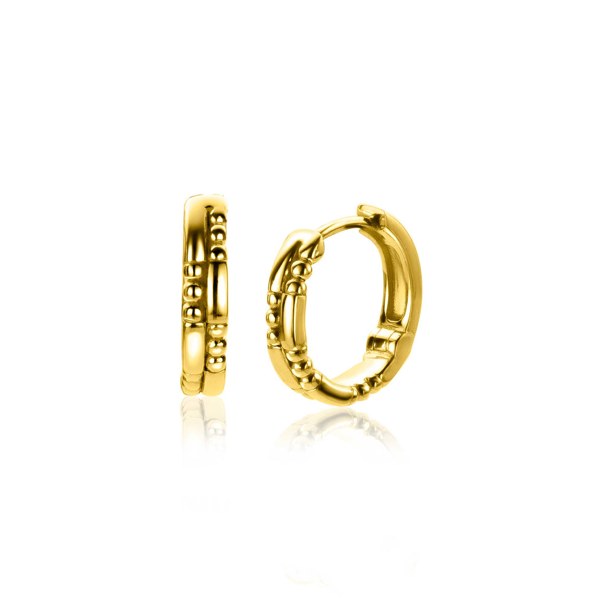 Orecchini in oro placcato con design intrecciato e chiusura a scatto.