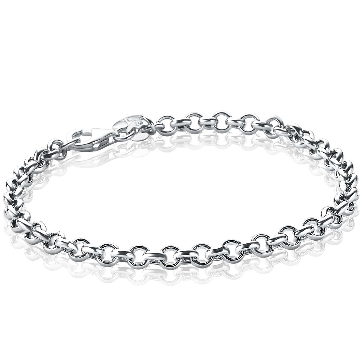 Bracciale in argento con maglia rolò e chiusura a moschettone.