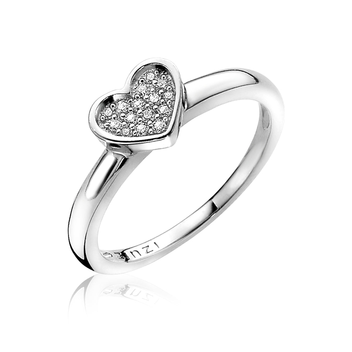 anello d'argento con cuore e zirconi brillanti