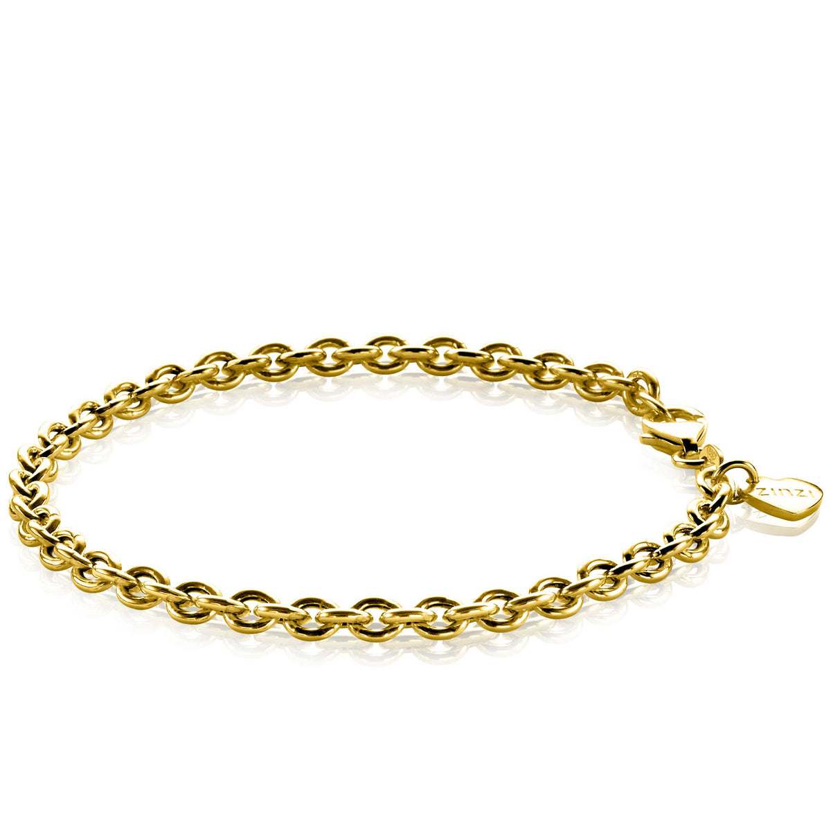 Bracciale placcato oro con maglia rolò e chiusura a moschettone.
