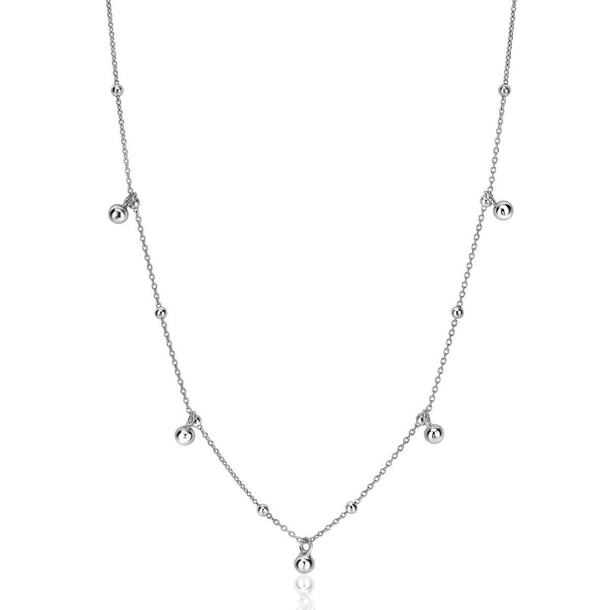 Collana in argento con sfere decorative disposte lungo la catena.