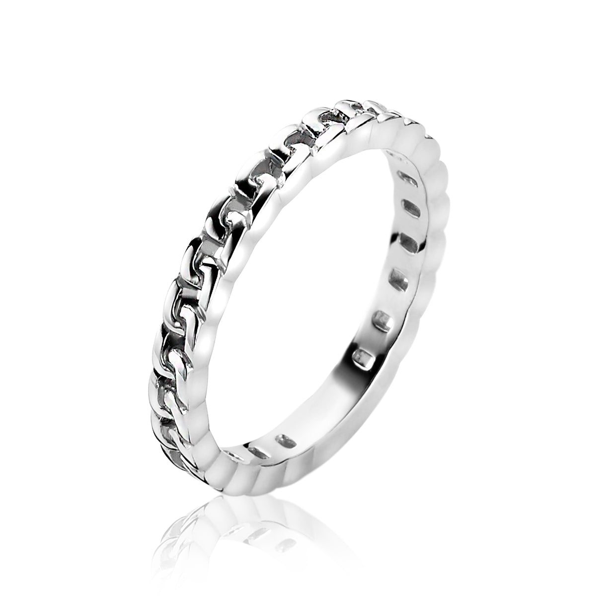 anello in argento con maglia rolò e finitura lucida