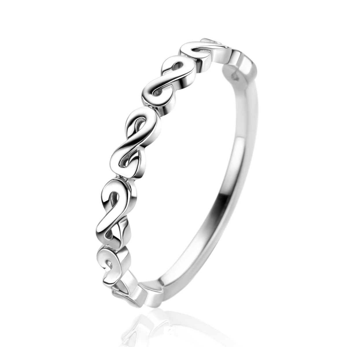 anello in argento con motivo intrecciato a forma di infinito