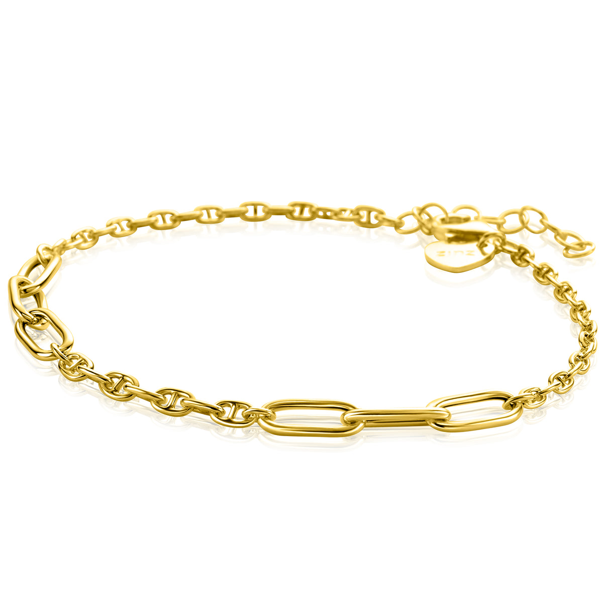 Bracciale in maglia rolò dorata con chiusura a moschettone.