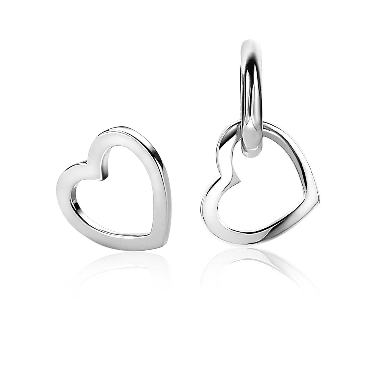 Orecchini d'argento a forma di cuore con finitura lucida.