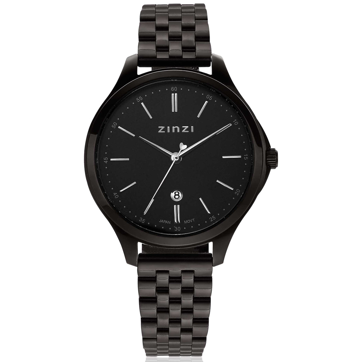 Orologio Zinzi in acciaio nero con quadrante nero e bracciale a maglia rolò.