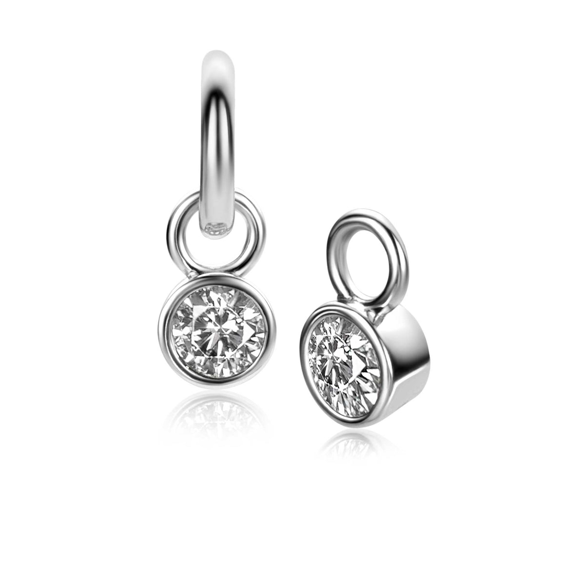 Orecchini in argento con pendenti rotondi e zirconi brillanti.