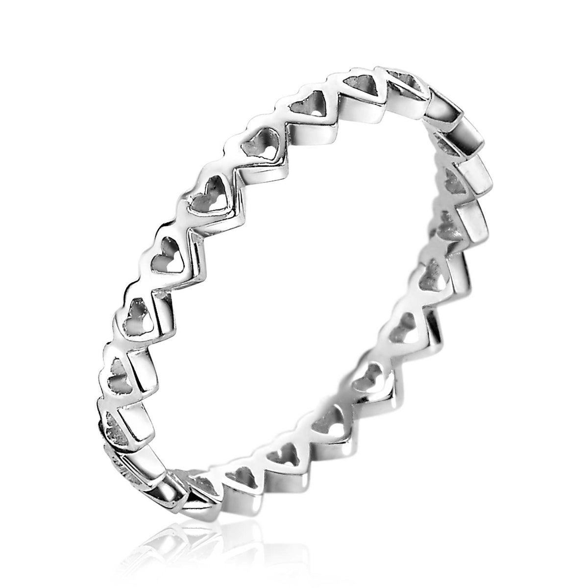 anello in argento con motivo a cuori traforati