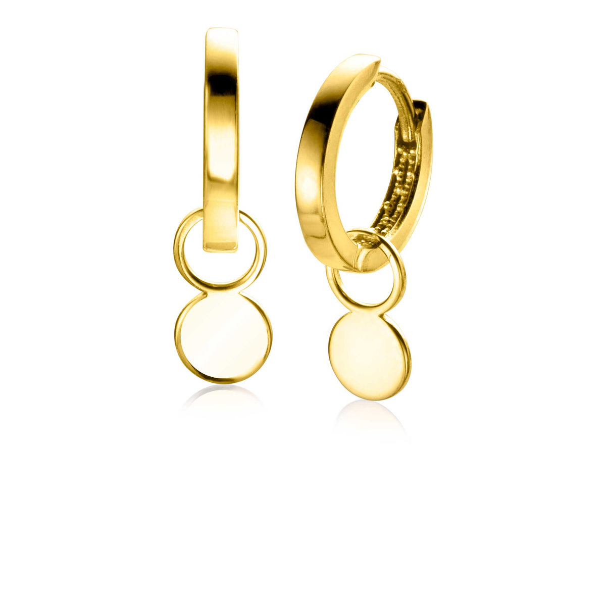 Orecchini alla creola in oro con pendente a disco.