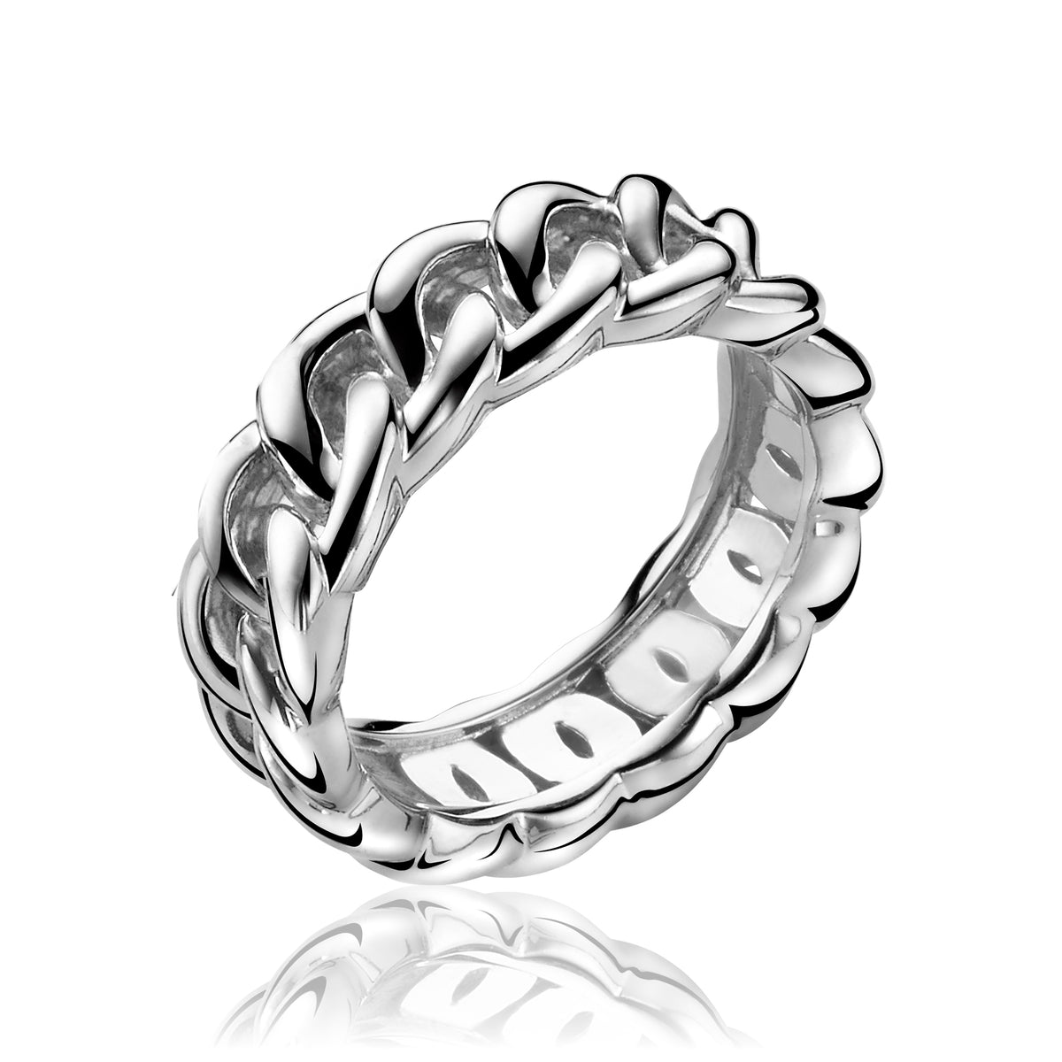 anello in argento con design intrecciato e finitura lucida