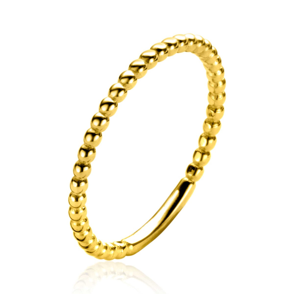 Anello dorato con perline, dalla forma sottile e delicata.