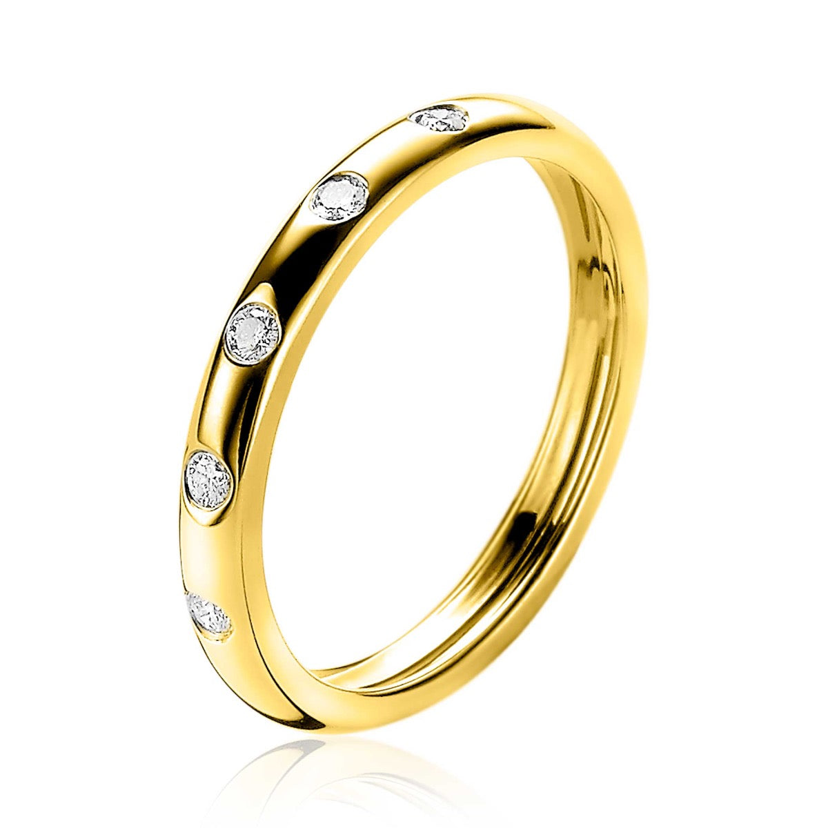 anello dorato con zirconi incastonati