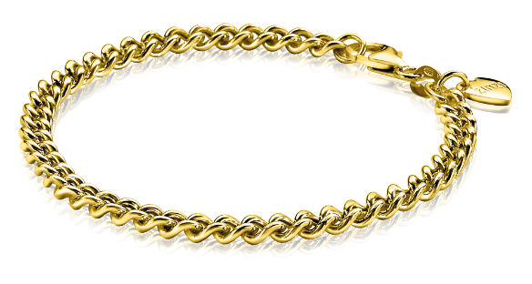 Bracciale in maglia rolò placcato oro con chiusura a moschettone.
