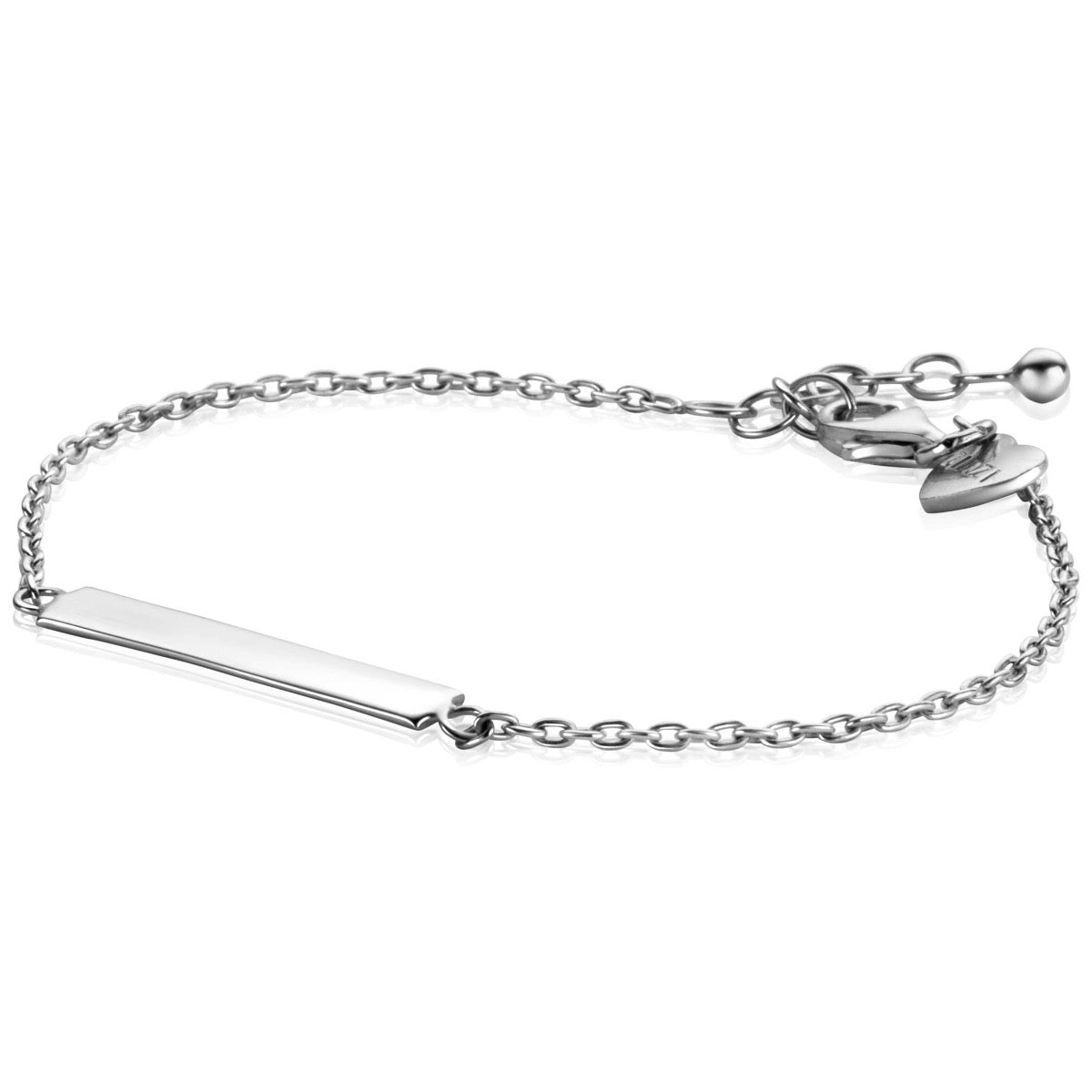 Bracciale in argento con una placca rettangolare e catena fine.